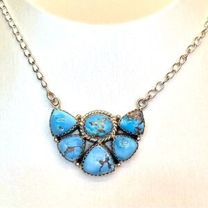 NGH16  RARE Golden Hills Turquoise Half Flower Cluster Necklace/Choker S925